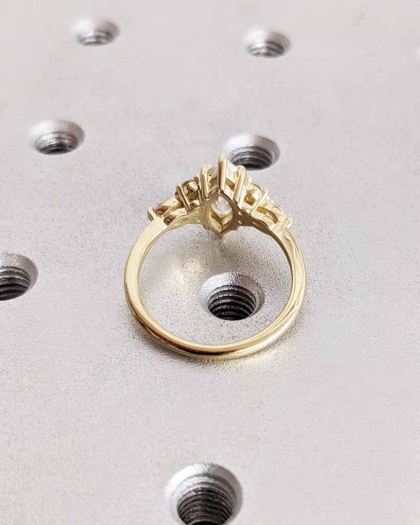Marquise Moissanite Engagement Ring, Moissanite Accent Wedding Ring, Marquise Solitaire, 14K Solid Gold Marquise Cluster Ring, Gift For Wife