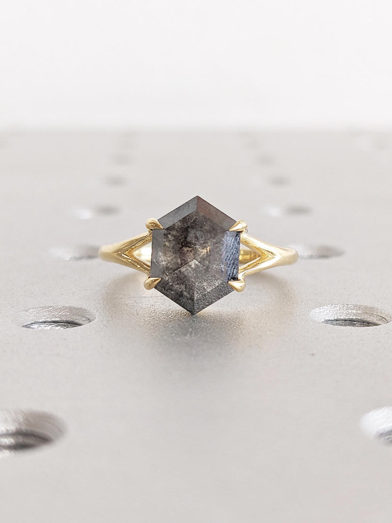 18k Solid Gold Ring, Hexagon Diamond Ring, Personalized Statement Ring