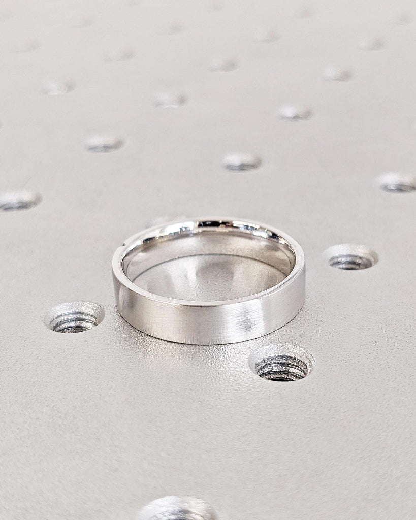 5mm Men's Blue Sapphire Wedding Band, Men's White Gold Ring with Sapphires, 5mm Men's Wedding Band, Brushed Finish Band, Unique Ring For Men