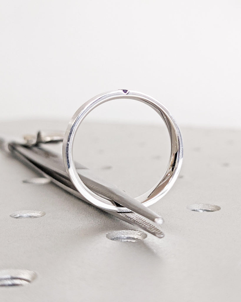 5mm Men's Blue Sapphire Wedding Band, Men's White Gold Ring with Sapphires, 5mm Men's Wedding Band, Brushed Finish Band, Unique Ring For Men