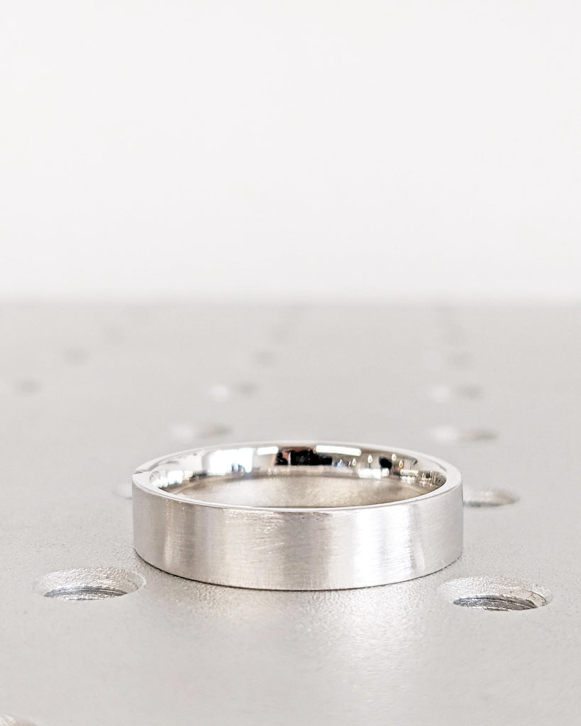 5mm Men's Blue Sapphire Wedding Band, Men's White Gold Ring with Sapphires, 5mm Men's Wedding Band, Brushed Finish Band, Unique Ring For Men