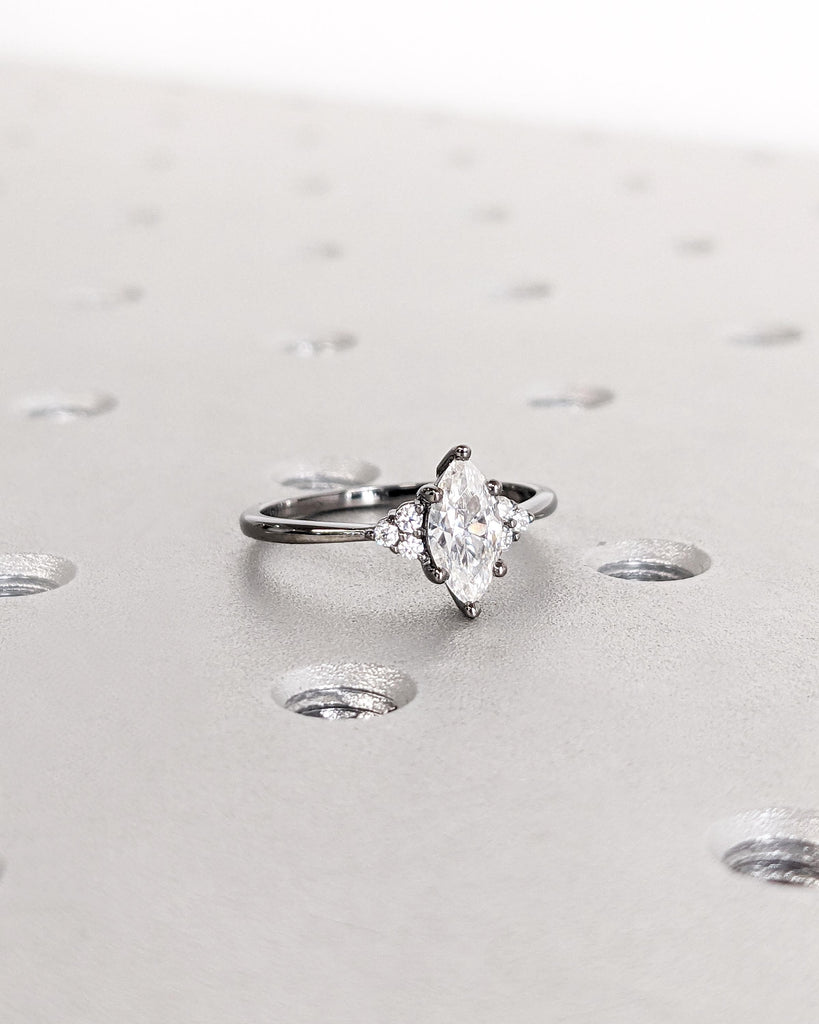 Marquise Moissanite Engagement Ring | 14K Black Gold Ring | Vintage Style Marquise Solitaire Ring | Classic Promise Ring | Dainty Bridal Ring for Women
