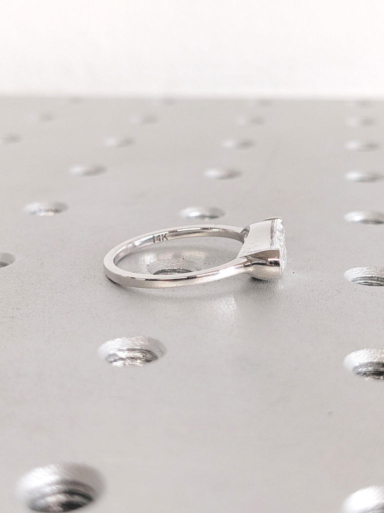 Moissanite Engagement Ring, 14k Gold Half Bezel Ring, East West Moissanite Ring, Elongated Oval Wedding Ring, Moissanite Solitaire Ring