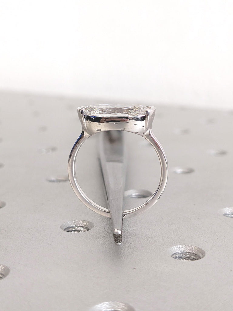 14k White Gold Ring, Elongated Oval Moissanite Ring