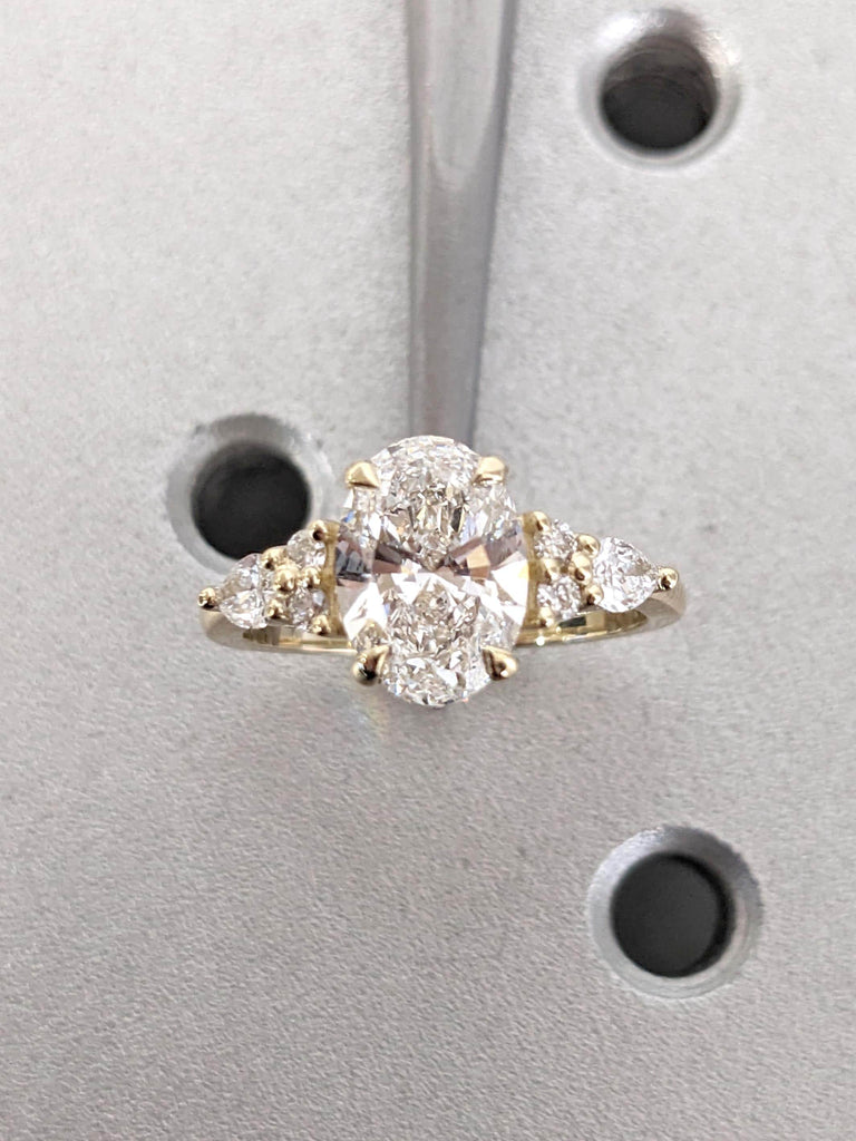 Vintage Oval Moissanite and Diamond Engagement Ring | 14K Yellow Gold Ring | Unique Moissanite Cluster Ring | Fine Luxury Wedding Jewelry