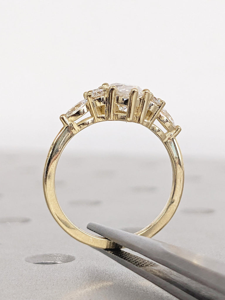 Marquise Moissanite Ring, Art Deco Moissanite Engagement Ring, 14k Solid Gold Ring, Round, Marquise Cut Diamond Cluster Ring, Gift for Mom image #9