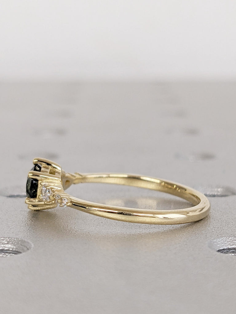 Round Cut Teal Sapphire Engagement Ring, 14k Yellow Gold Montana Sapphire Wedding Ring, Pear Round Diamond Cluster Ring, Anniversary Ring