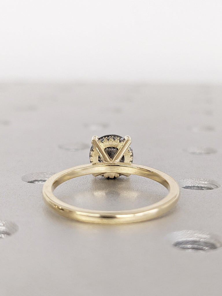 Hidden Halo Engagement Ring, Art Deco Salt and Pepper Diamond Ring, 14k Gold Ring, Handmade Ring for Women, Gift for Her, Vintage Style Ring
