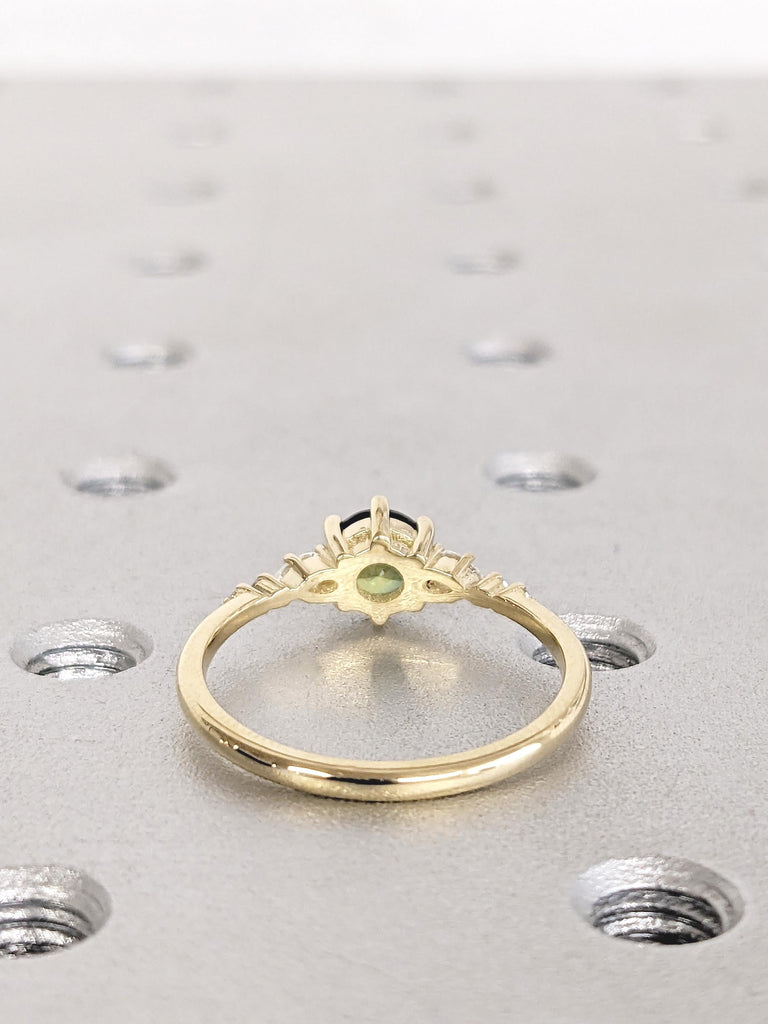 Round Cut Teal Sapphire Engagement Ring, 14k Yellow Gold Montana Sapphire Wedding Ring, Pear Round Diamond Cluster Ring, Anniversary Ring