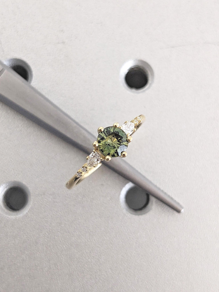 Round Cut Teal Sapphire Engagement Ring