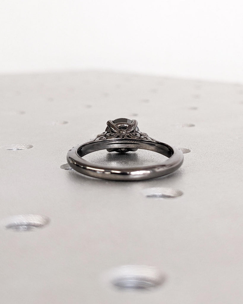 Unique Salt and Pepper Engagement Ring | Round Cut Vintage Engagement Ring | Two Tone Gold Diamond Ring | Black Yellow Rose White Solid Gold