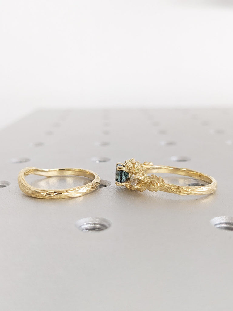 18k Gold Bridal Ring Set, Handmade Ring