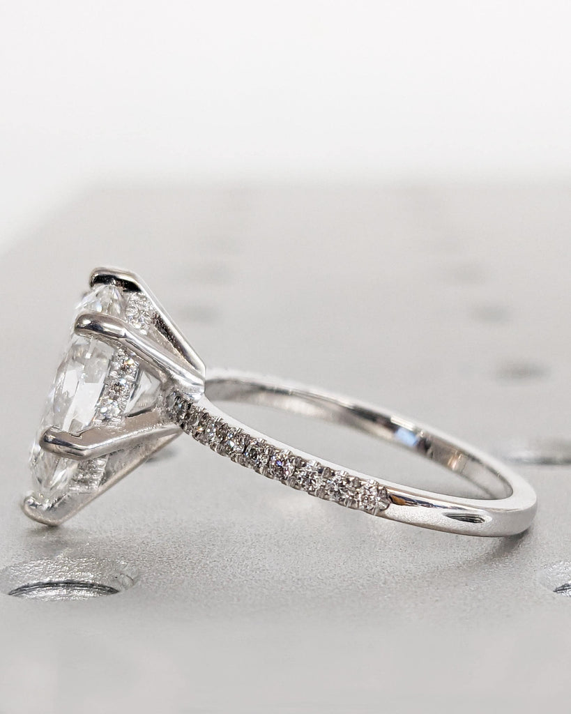Hidden Halo Pear Cut Solitaire Engagement Ring | 1ct, 2ct, 3ct, 4ct Pear Cut Engagement Ring | Solid 14k Moissanite Engagement Ring for Her