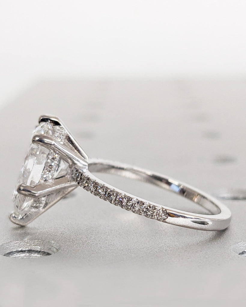 Pear Cut Moissanite Engagement Ring with Hidden Halo | 14K Moissanite Pear Cut Engagement Ring | Hidden Halo Ring | Anniversary Ring for Her