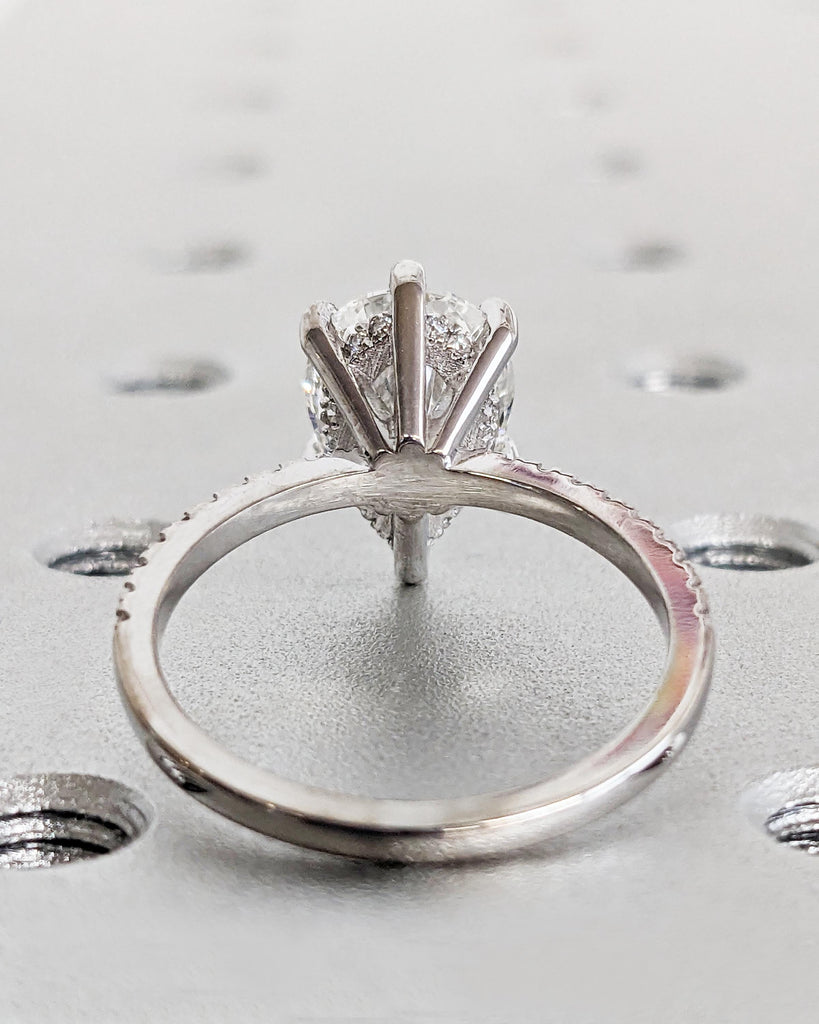 Hidden Halo Pear Cut Solitaire Engagement Ring | 1ct, 2ct, 3ct, 4ct Pear Cut Engagement Ring | Solid 14k Moissanite Engagement Ring for Her