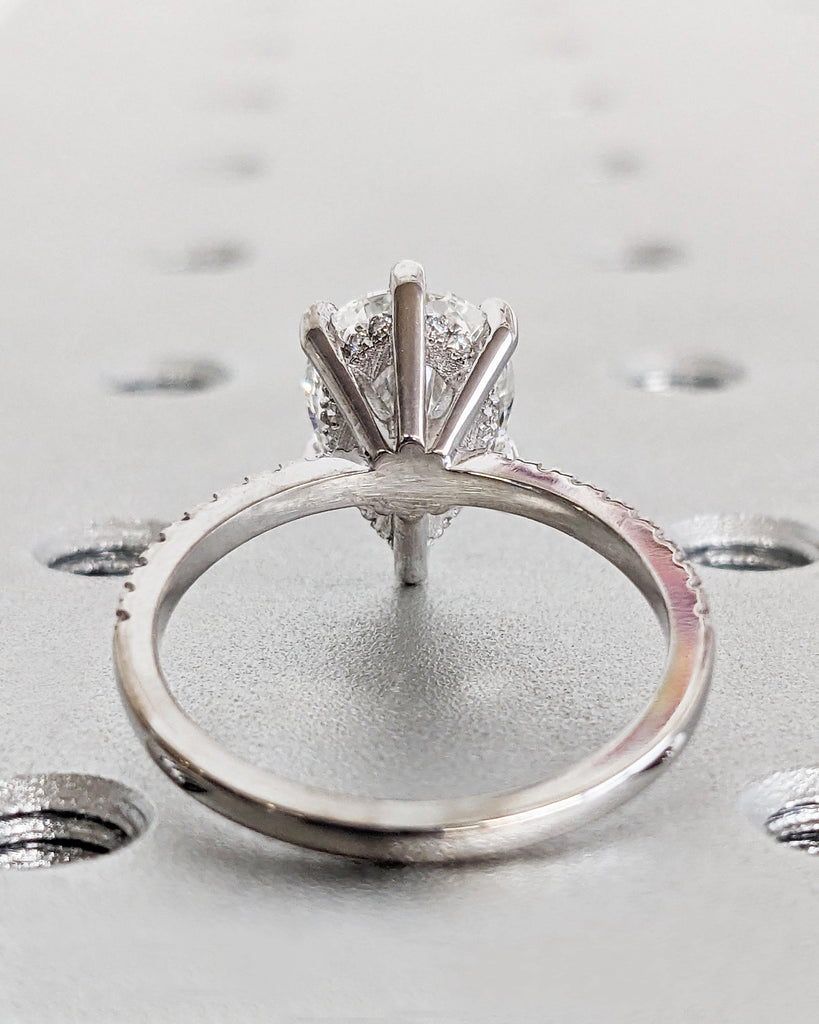 Pear Cut Moissanite Engagement Ring with Hidden Halo | 14K Moissanite Pear Cut Engagement Ring | Hidden Halo Ring | Anniversary Ring for Her
