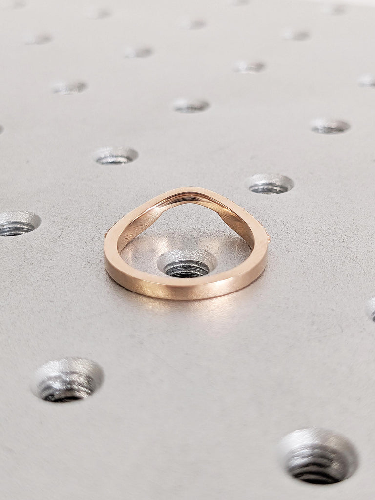 14k Rose Gold Band, Curved Wedding Band, Moissanite Half Eternity Band, Matching Rings for Women, Unique Wedding Band, Anniversary Band