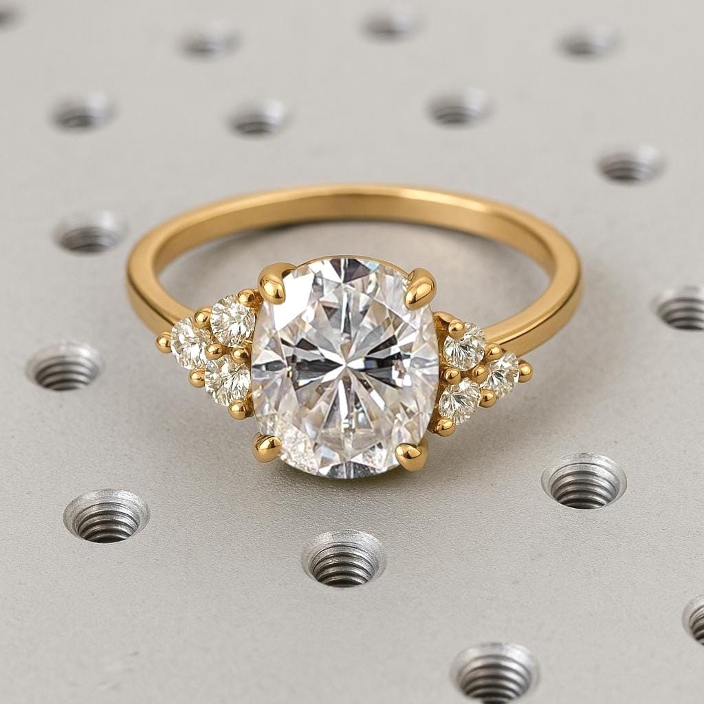 2 Carat IGI Certified D/VVS Oval Cut Lab Created Diamond Engagement Ring | Round Cut Side Diamonds Cluster 14k Yellow Gold Rings for Women