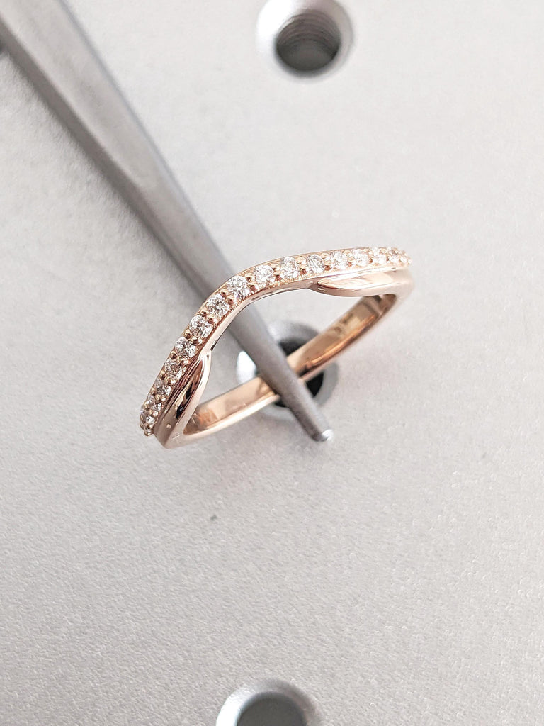 Diamond Wedding Band, 14k Rose Gold Wedding Ring, Diamond Stacking Ring