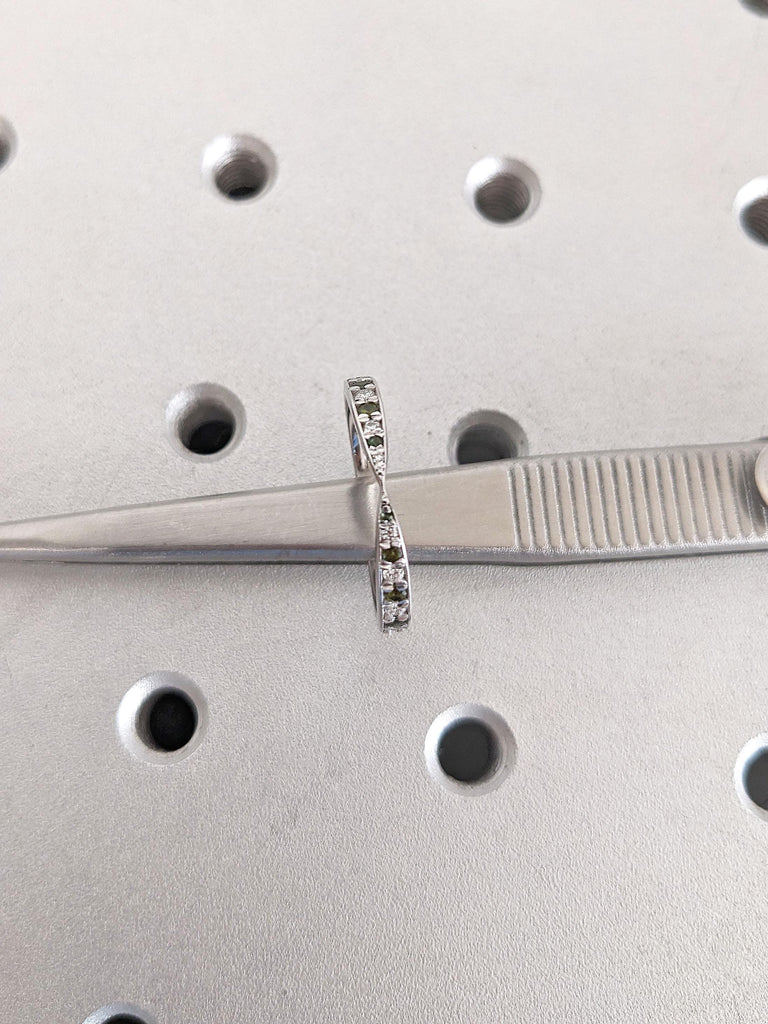 Solid 14K Gold Skinny Wedding Band | Women Thin Wedding Ring | Minimalist Modern Art Deco Green Tourmaline and Diamond Band | Pave Diamond Ring, Stackable Ring