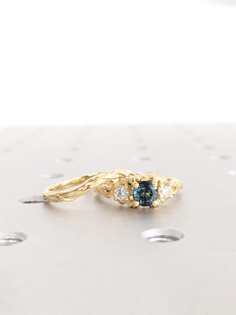 Art Deco Sapphire Ring, 18k Gold Bridal Ring Set