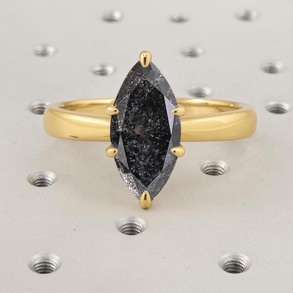 Minimalist Salt and Pepper Diamond Engagement Ring | 1.5ct Marquise Diamond 14k 18k Gold Ring | Unique Women Promise Ring For Her | Handmade Gift