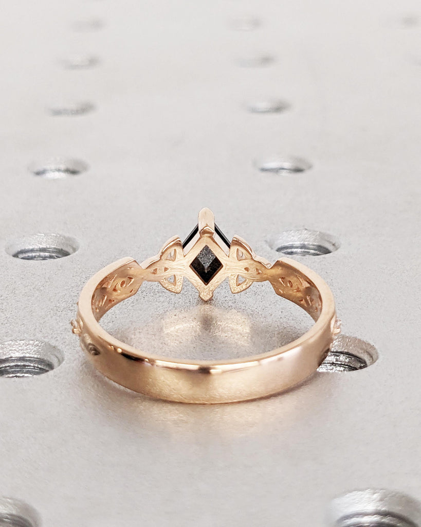Unique Kite Diamond Vintage Celtic Engagement Ring Bridal Set, Salt And Pepper Diamond Kite Shaped Set, Twisted Engagement Ring Bridal Set