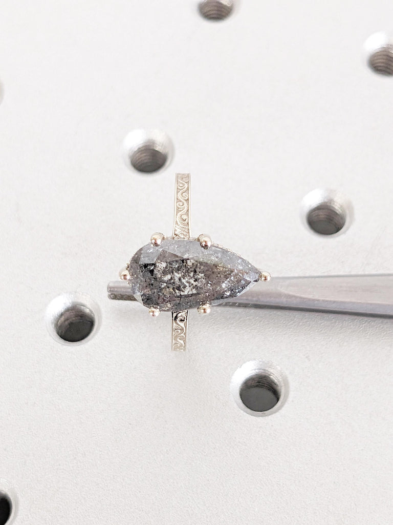 Salt and Pepper Diamond Filigree Ring, Handmade Rings