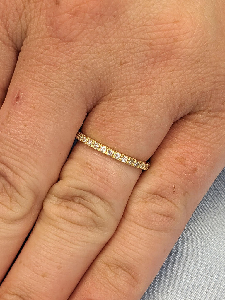14k Solid Gold Genuine Diamond Half Eternity Band | Wedding Band Stack Ring For Women | Slim Wedding Band | Dainty Rings