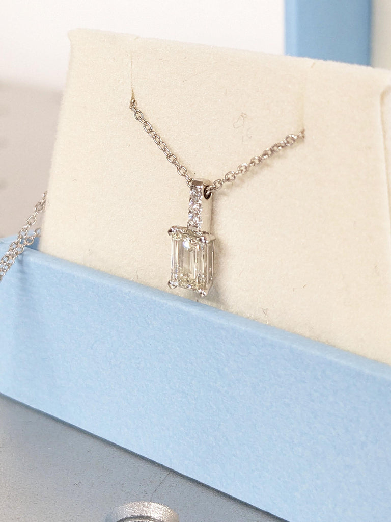 Emerald Cut Moissanite Solitaire Pendant Necklace | 14k White Gold Moissanite Necklaces for Women | Solid Gold Necklace | Bridal Jewelry image #3