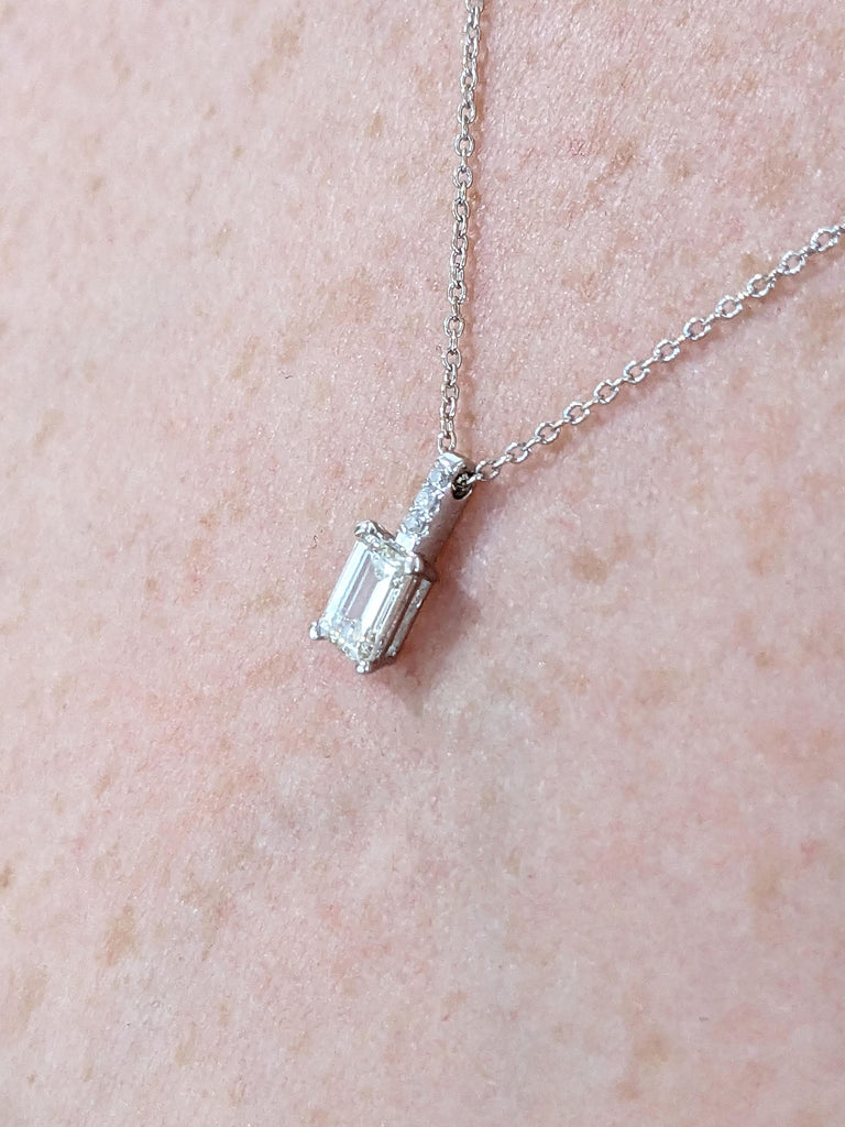 Emerald Cut Moissanite Solitaire Pendant Necklace | 14k White Gold Moissanite Necklaces for Women | Solid Gold Necklace | Bridal Jewelry