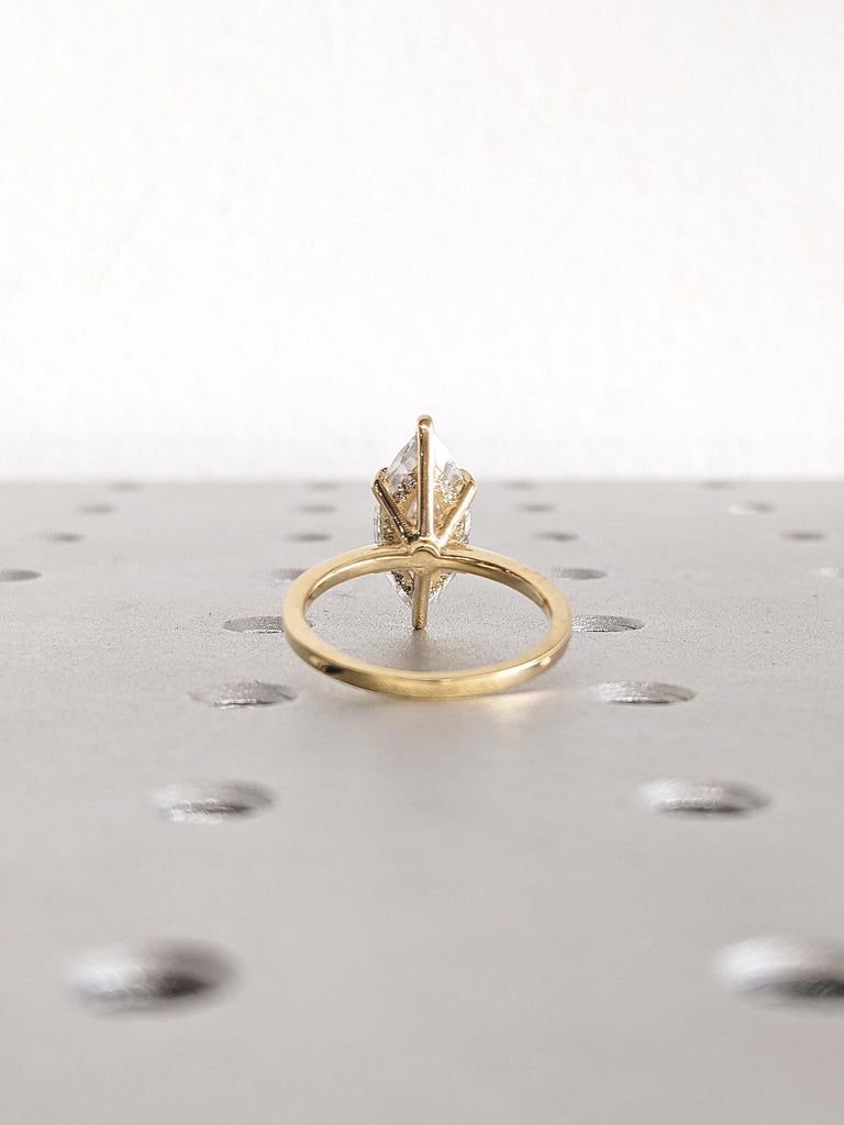 Marquise Moissanite Engagement Ring, Hidden Halo Ring, 18k Solid Gold Ring, Statement Ring, Solitaire Moissanite Ring, Unique Gift for Mom