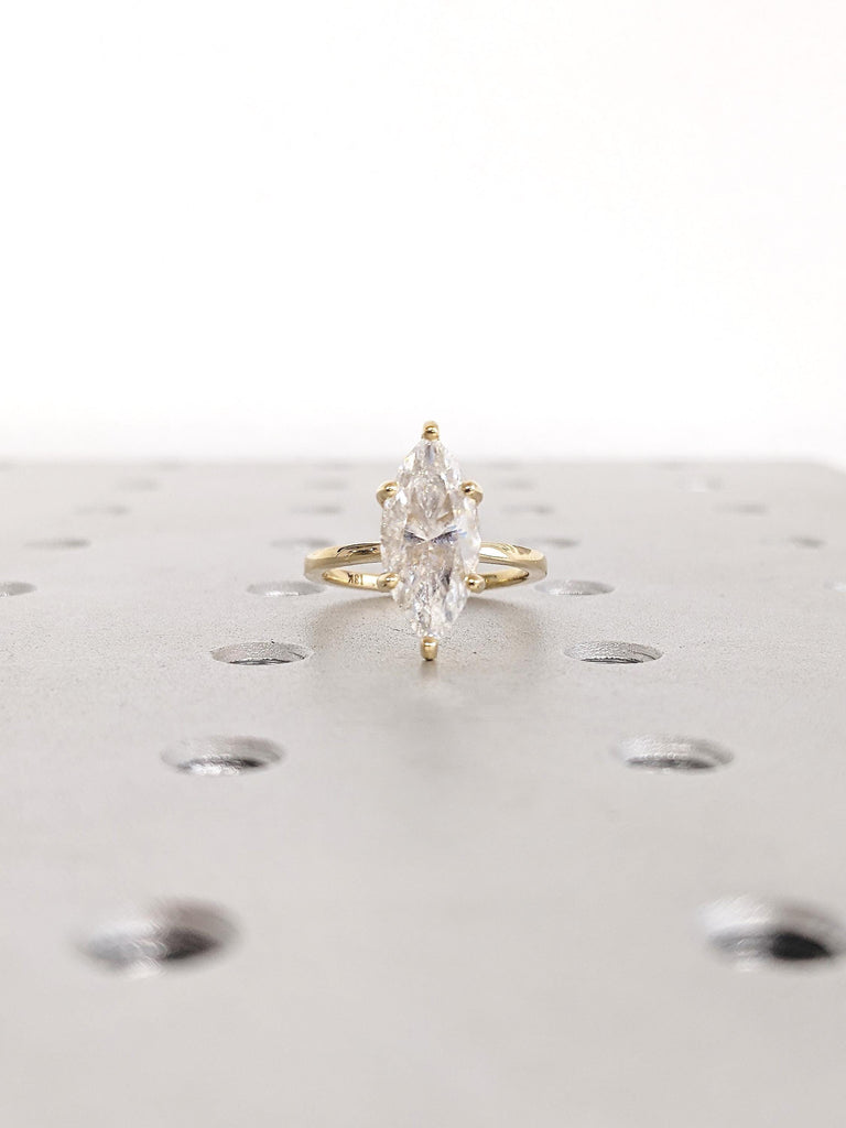 Marquise Moissanite Engagement Ring, Hidden Halo Ring, 18k Solid Gold Ring, Statement Ring, Solitaire Moissanite Ring, Unique Gift for Mom