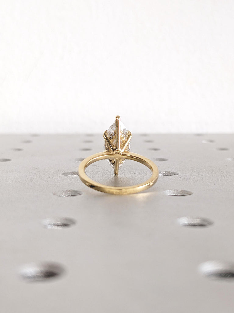 Vintage Lab Created Diamond Ring, Marquise Engagement Ring, Big Statement Ring, Hidden Halo Ring, Dainty 18k Gold Ring, Promise Ring for Her