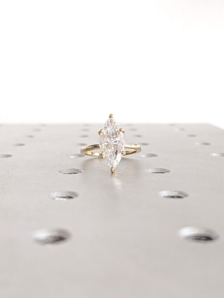 Marquise Moissanite Engagement Ring, Hidden Halo Ring, 18k Solid Gold Ring, Statement Ring, Solitaire Moissanite Ring, Unique Gift for Mom