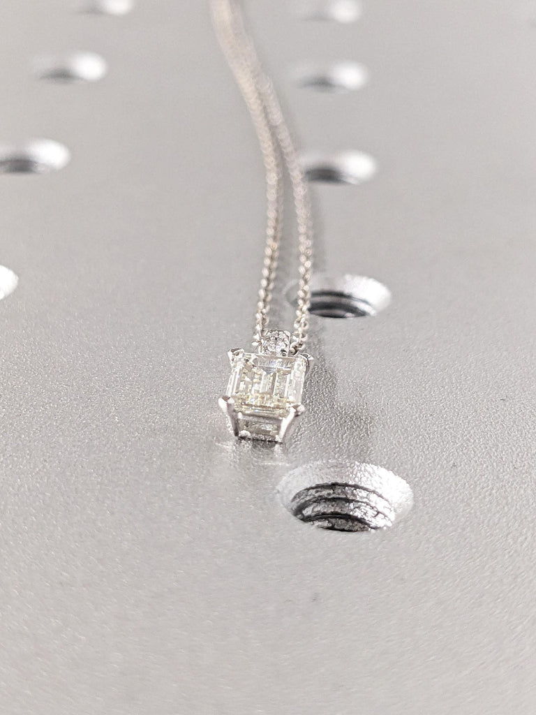 Lab Diamond Solitaire Engagement Necklace| Emerald Cut Lab Grown Diamond Bridesmaid Pendant | 14K Gold Man Made Diamond Pendant Gift For Her