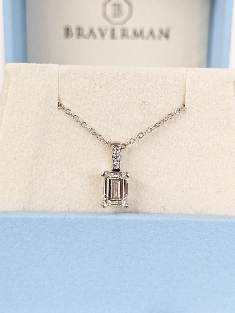 0.5ct Lab Diamond Solitaire Engagement Pendant | Emerald Cut Lab Grown Diamond Bridesmaid Pendant | 14K Gold Eco-Friendly Diamond Pendant Gift For Her