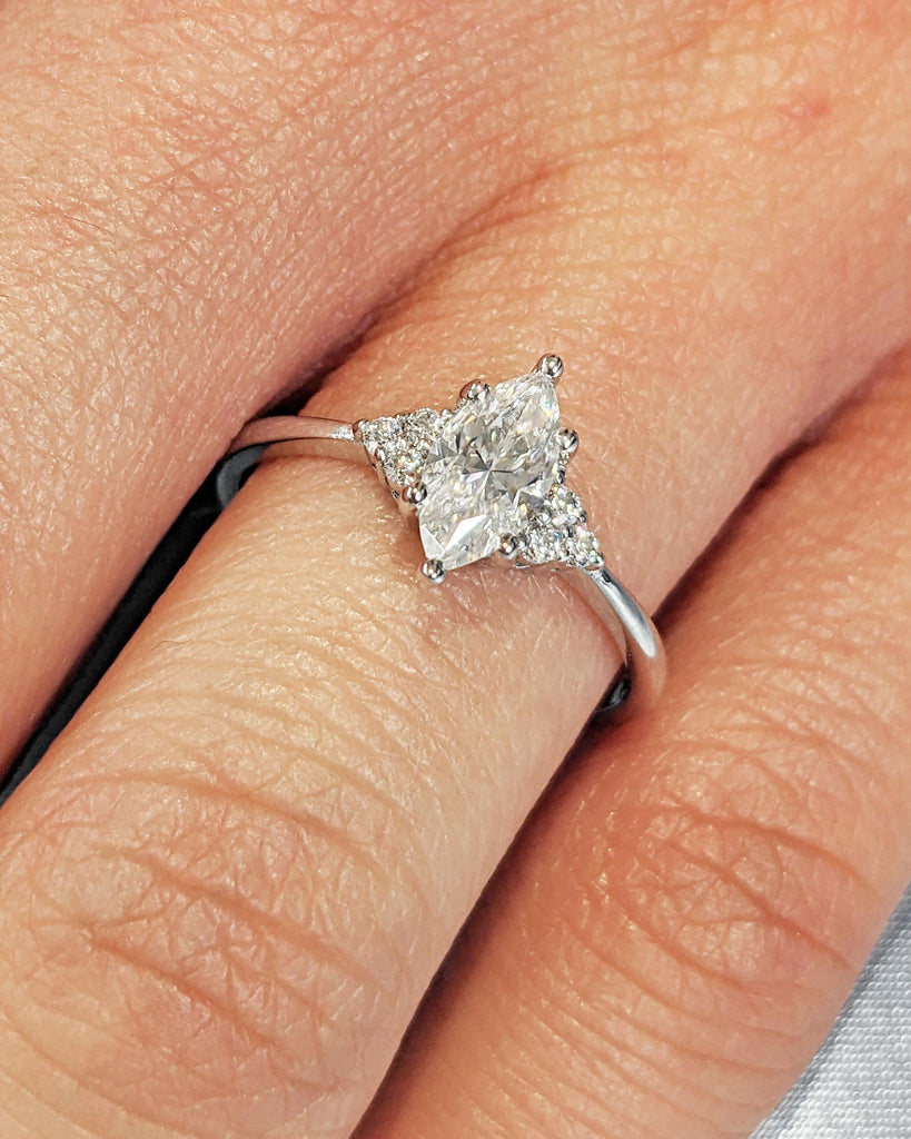 Marquise Moissanite Engagement Ring | 14K White Gold | Vintage Marquise Solitaire Ring | Classic Promise Ring | Dainty Bridal Ring for Women
