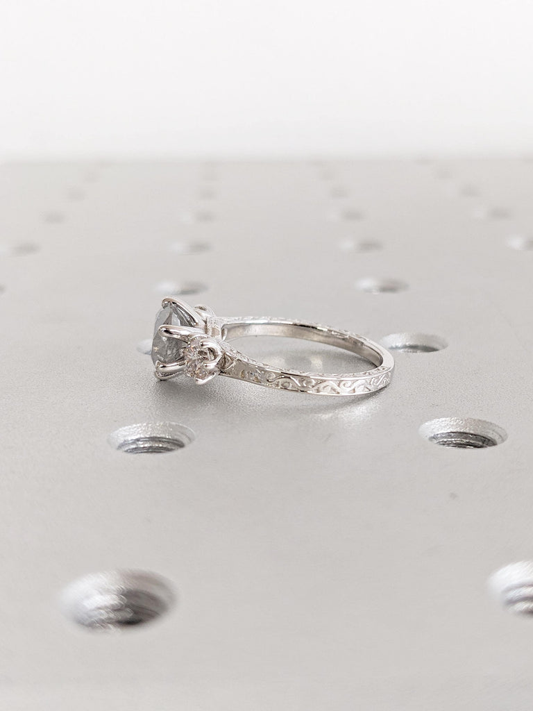 Salt and Pepper Ring, 18k Gold Ring, Diamond Engagement Ring, Promise Ring for Her, 3 Stone Ring, Grey Diamond Ring, Diamond Wedding Ring