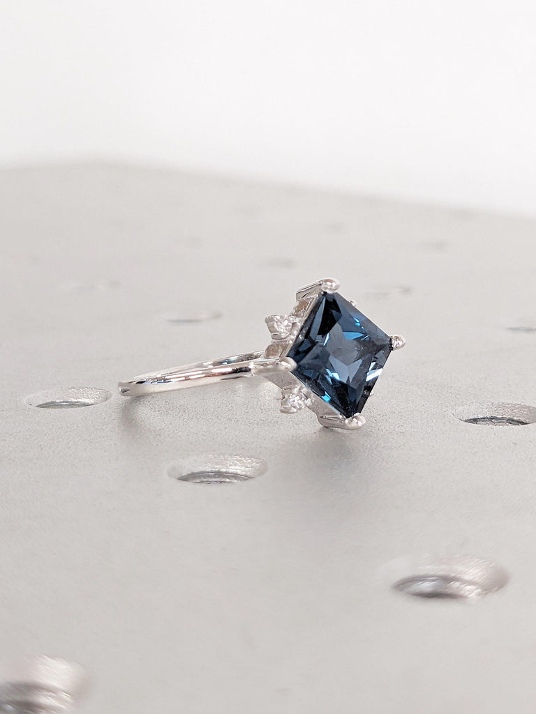 Princess Cut Ring, London Blue Topaz Ring, 18k White Gold, Gemstone Jewelry, November Birthstone Ring, Unique Gift for Mom, Topaz Jewelry