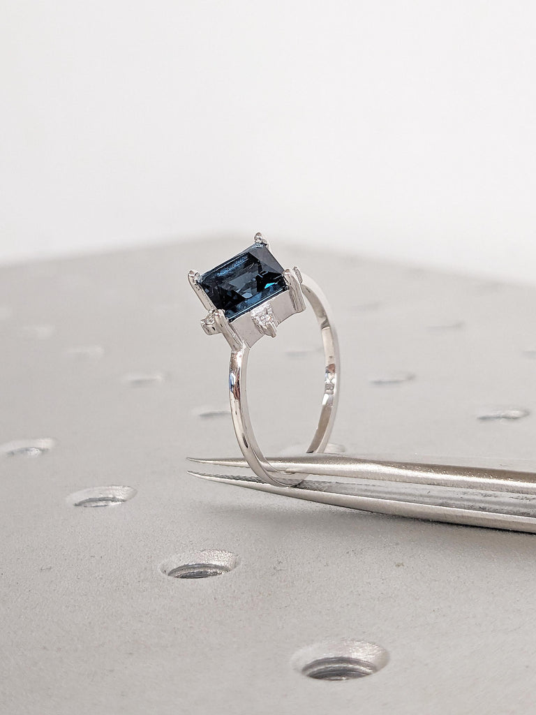 Princess Cut Ring, London Blue Topaz Ring, 18k White Gold, Gemstone Jewelry, November Birthstone Ring, Unique Gift for Mom, Topaz Jewelry