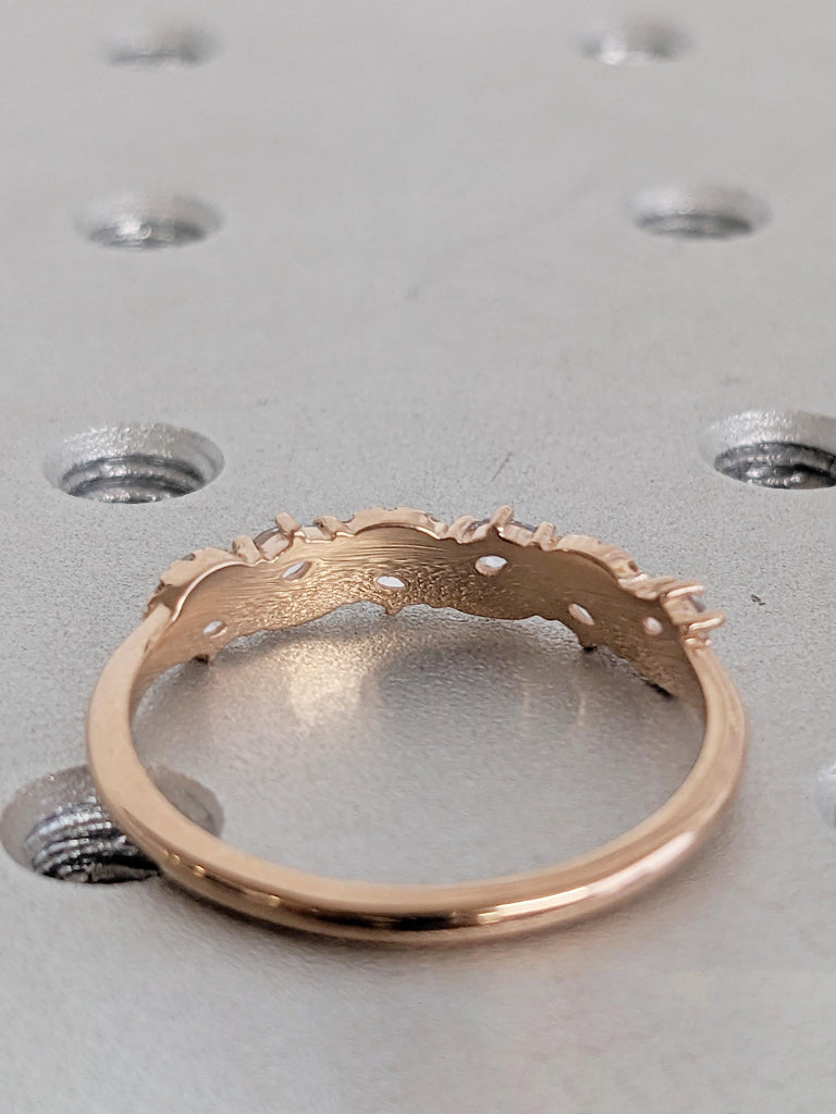 Art Deco Multi Shape Ring, 14k Rose Gold Ring, Round Diamond and Pear Cut Aquamarine Wedding Rings for Women, Stackable Ring, Gift for Her