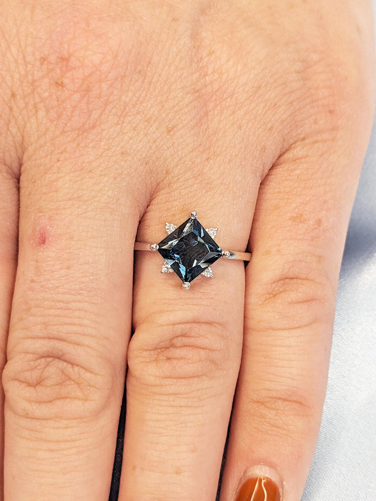 Gemstone Ring, Princess Cut Solitaire Ring, December Birthstone Ring