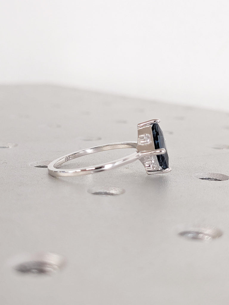 Princess Cut Ring, London Blue Topaz Ring, 18k White Gold, Gemstone Jewelry, November Birthstone Ring, Unique Gift for Mom, Topaz Jewelry