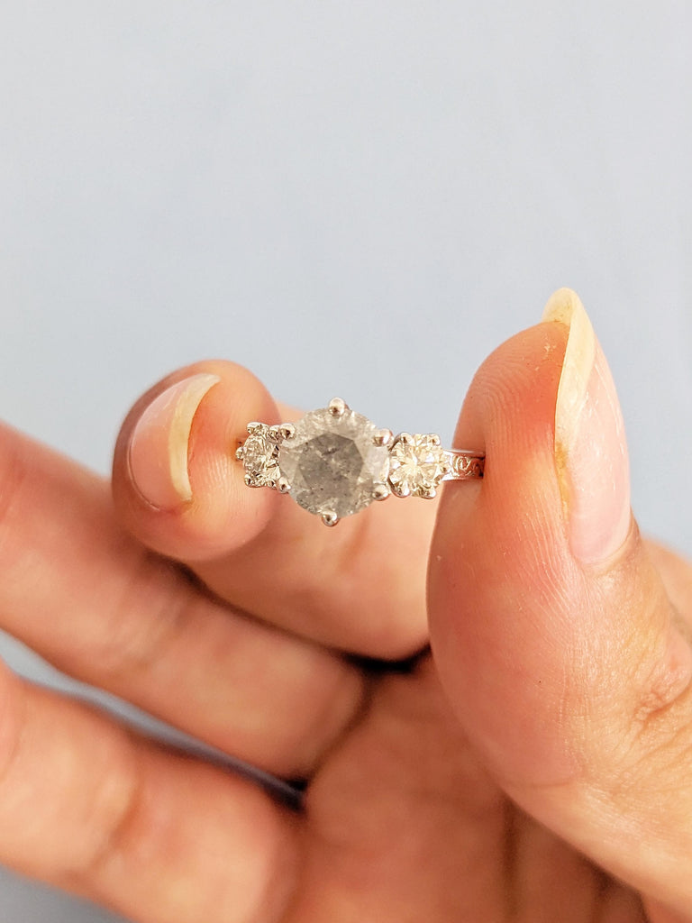 Salt and Pepper Ring, 18k Gold Ring, Diamond Engagement Ring, Promise Ring for Her
