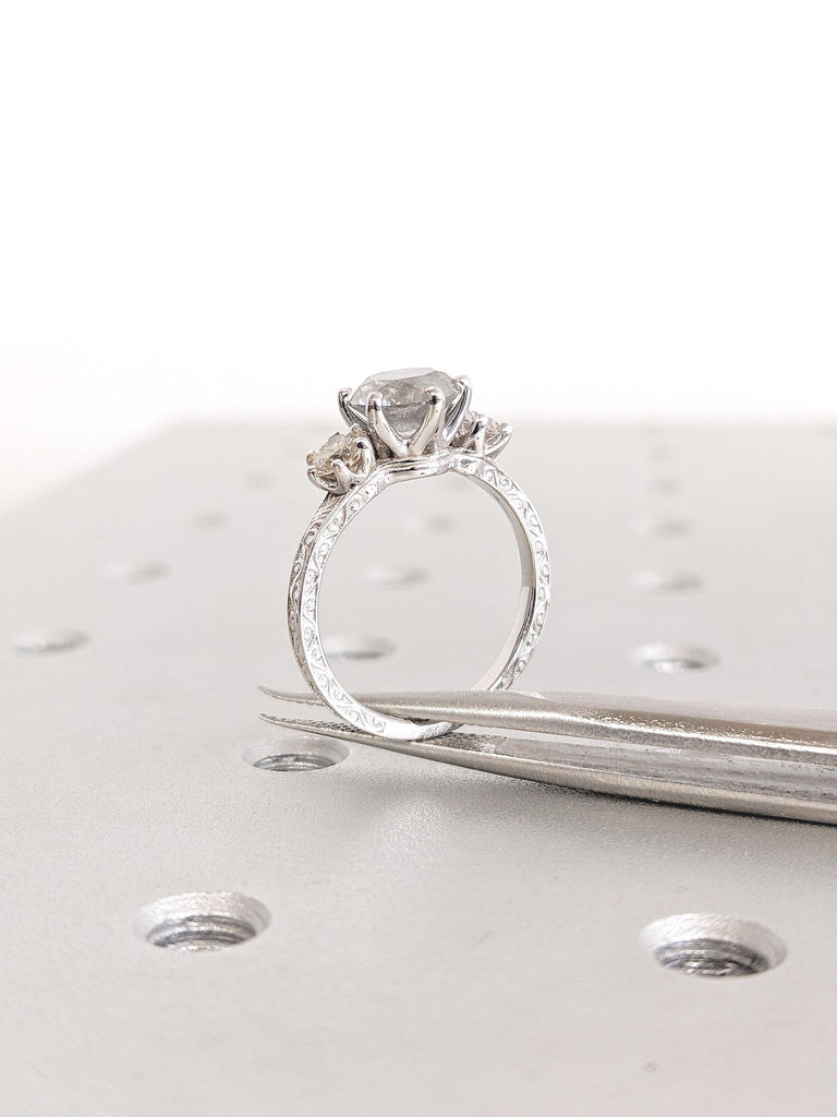 Salt and Pepper Ring, 18k Gold Ring, Diamond Engagement Ring, Promise Ring for Her, 3 Stone Ring, Grey Diamond Ring, Diamond Wedding Ring