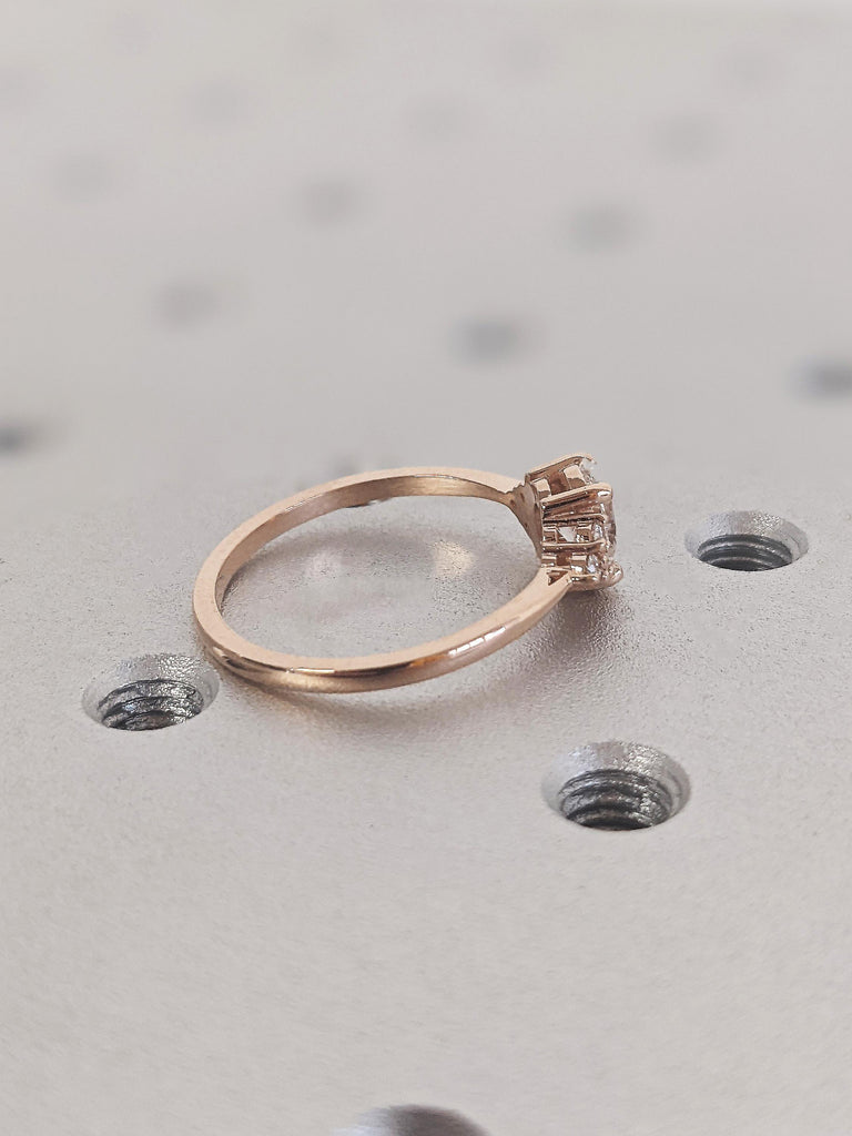 Art Deco Oval Cut Moissanite Women's Wedding Ring, Classic 14K Solid Yellow Gold White Diamond Engagement Ring, Unique Diamond Cluster Ring