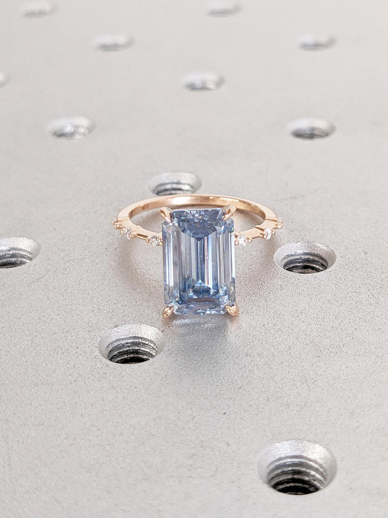 Moissanite Emerald Cut Ring, Half Eternity Wedding Ring, Gift for Her
