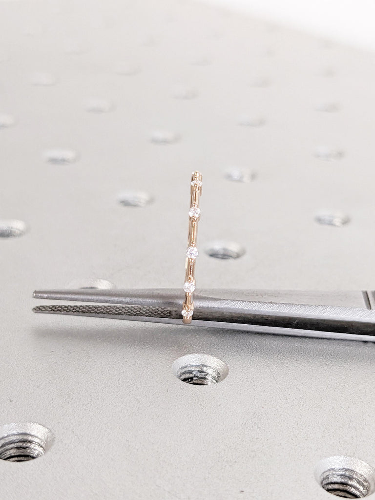 14k Rose Gold Stacking Ring, Women Wedding Band, Moissanite Half Eternity Band, Stackable Ring, Birthday Gift for Girlfriend, Delicate Ring