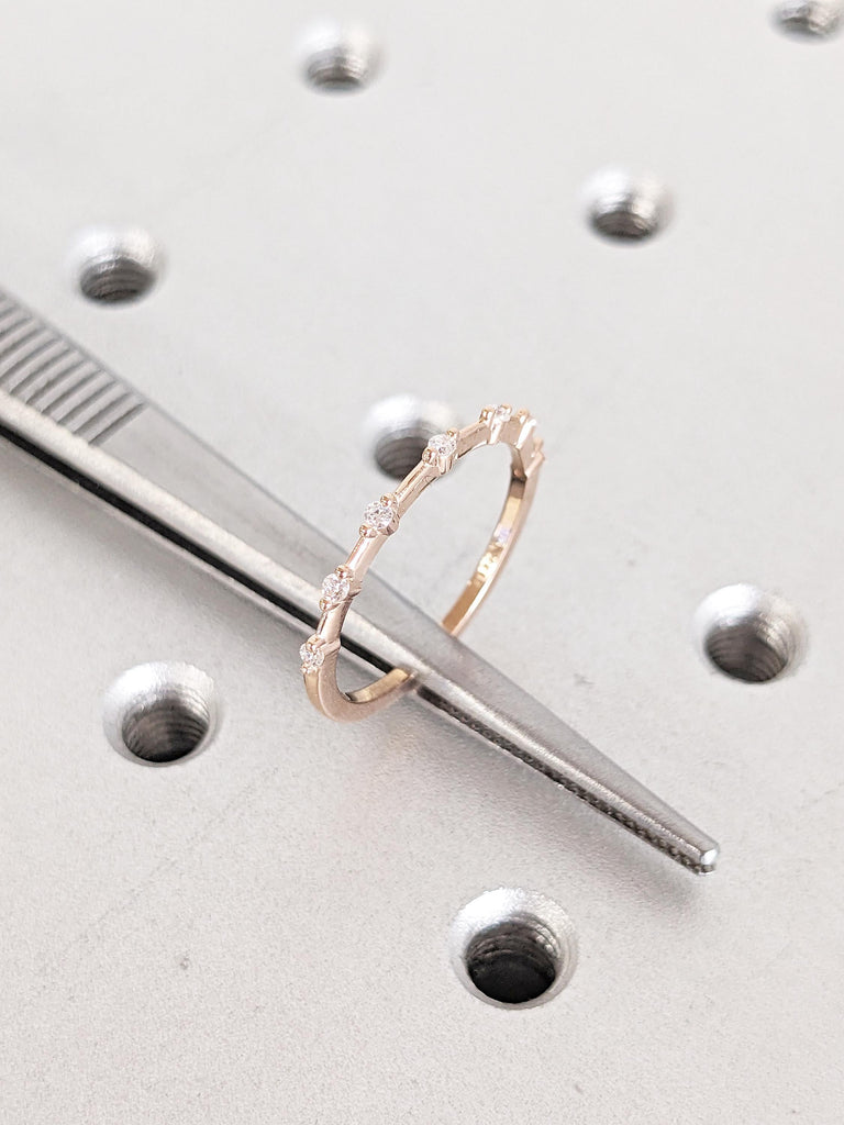 Moissanite Half Eternity Band, Stackable Ring, Birthday Gift for Girlfriend, Delicate Ring